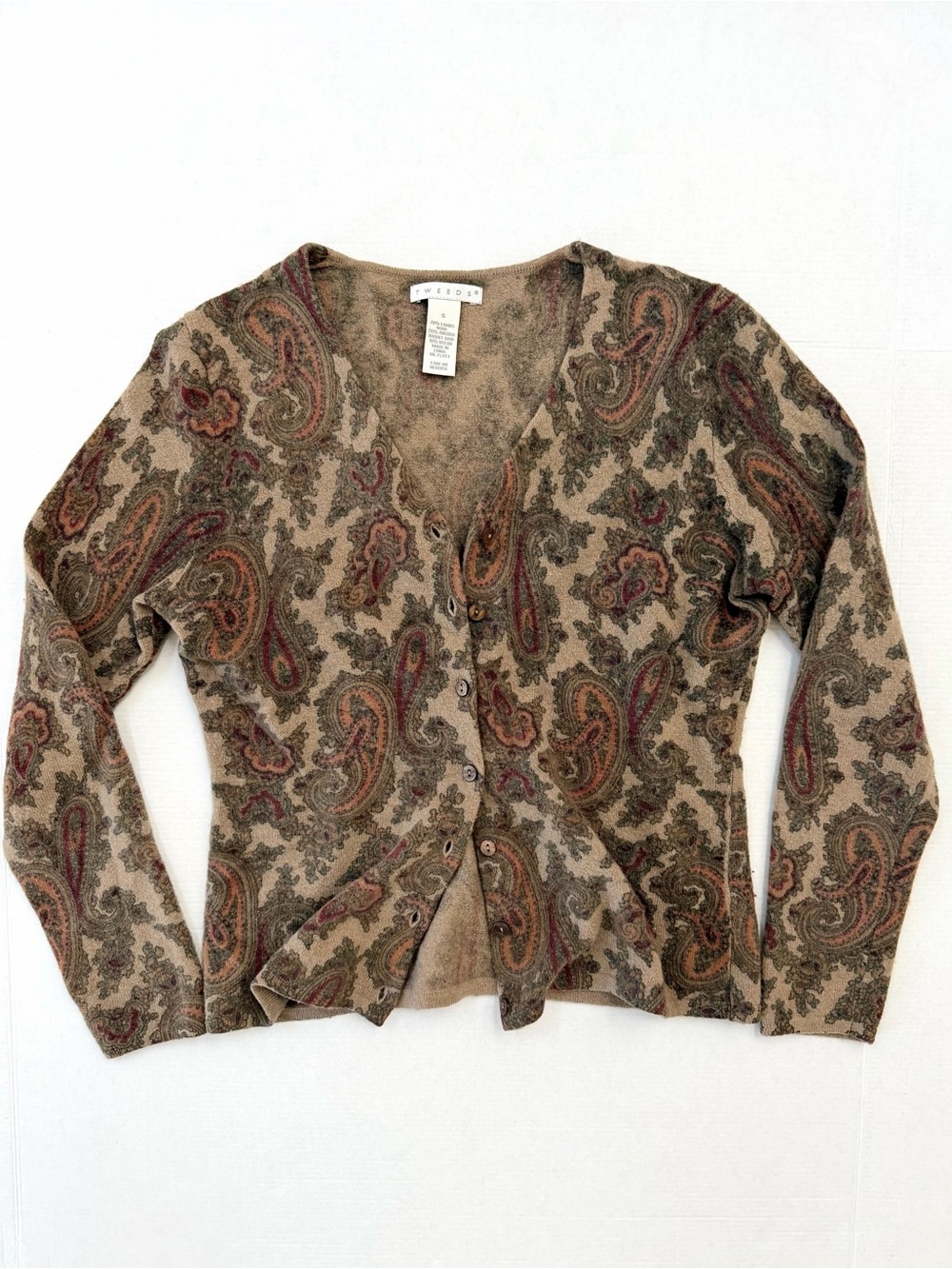 Tweeds Wool Paisley Button Cardigan S — Vintage Equestrian Dark Academia Core